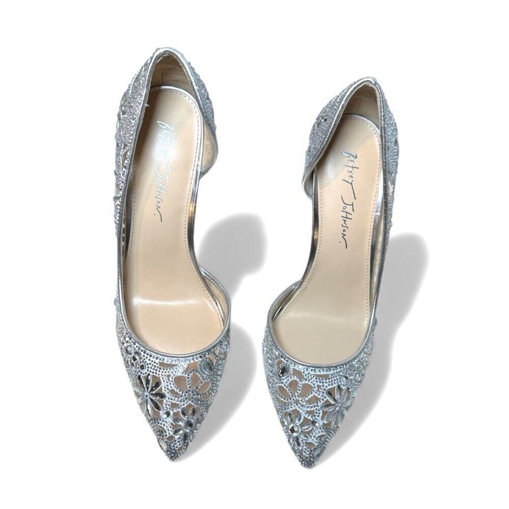 Betsey Johnson Embellished SB-Chic Silver Rhinestone D'Orsay Pumps Heels Size 10 - Picture 5 of 15